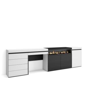 Buffet effet bois blanc 277x35x75cm cheminée effet feu