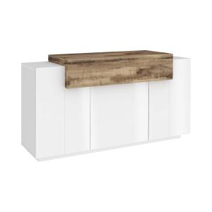 Buffet effet bois blanc brillant, beige 140x45 cm