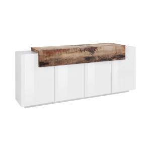 Buffet effet bois blanc brillant, beige 200x45 cm