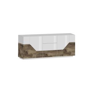 Buffet effet bois blanc brillant, beige 220x43h86 cm