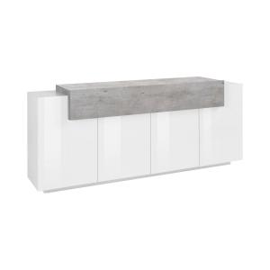 Buffet effet bois blanc brillant, ciment 200x45 cm