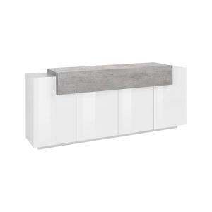 Buffet effet bois blanc brillant,ciment 200x45h86 cm
