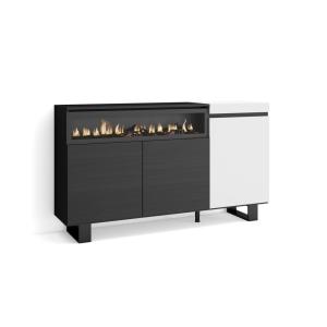 Buffet effet bois blanc et noir 150x35x87cm cheminée effet…