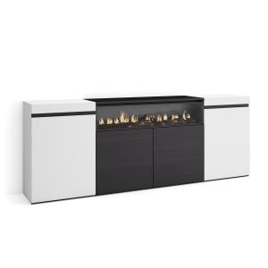 Buffet effet bois blanc et noir 200x35x75cm cheminée effet…