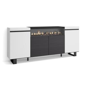 Buffet effet bois blanc et noir 200x35x87cm cheminée effet…