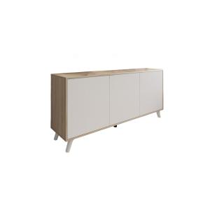 Buffet effet bois chêne clair, blanc 154x40h72 cm