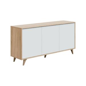 Buffet effet bois chêne clair, blanc 154x41h75 cm