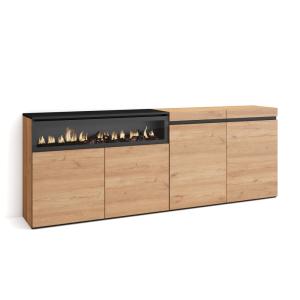 Buffet effet bois chêne et noir 200x35x75cm cheminée effet…