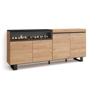 Buffet effet bois chêne et noir 200x35x87cm cheminée effet…