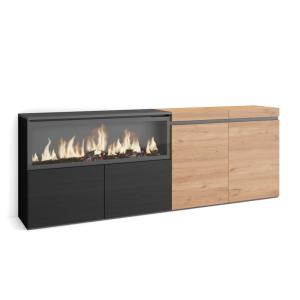 Buffet effet bois chêne et noir 208x35x75cm cheminée effet…