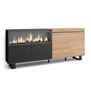 Buffet effet bois chêne et noir 208x35x87cm cheminée effet…