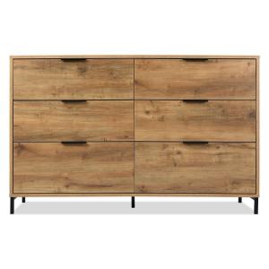 Buffet effet bois chêne foncé 6 tiroirs 120x40x76cm