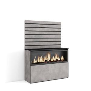 Buffet effet bois ciment 107x35x145cm cheminée effet feu XX…