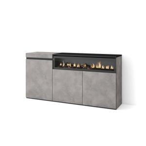 Buffet effet bois ciment 150x35x75cm cheminée effet feu