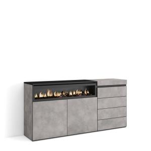 Buffet effet bois ciment 157x35x75cm cheminée effet feu