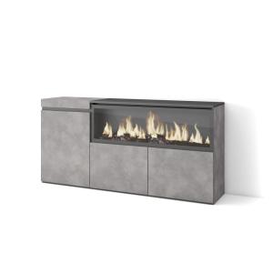 Buffet effet bois ciment 158x35x75cm cheminée effet feu XXL