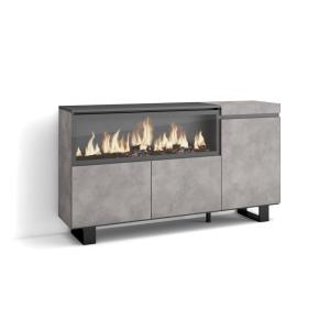 Buffet effet bois ciment 158x35x87cm cheminée effet feu XXL