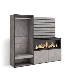 Buffet effet bois ciment 167x35x145cm cheminée effet feu XX…