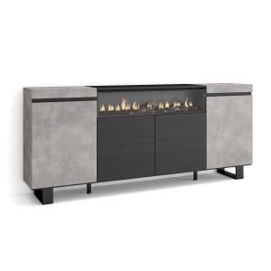 Buffet effet bois ciment 200x35x87cm cheminée effet feu