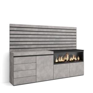 Buffet effet bois ciment 214x35x145cm cheminée effet feu XX…