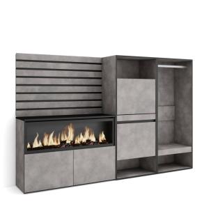 Buffet effet bois ciment 227x35x145cm cheminée effet feu XX…