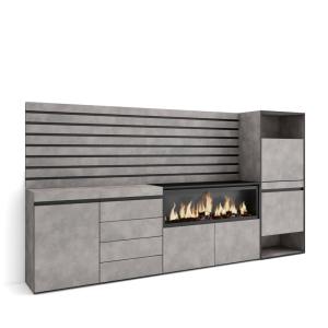 Buffet effet bois ciment 274x35x145cm cheminée effet feu XX…