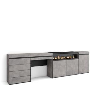 Buffet effet bois ciment 277x35x75cm cheminée effet feu