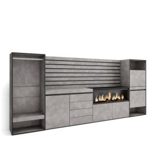 Buffet effet bois ciment 334x35x145cm cheminée effet feu XX…