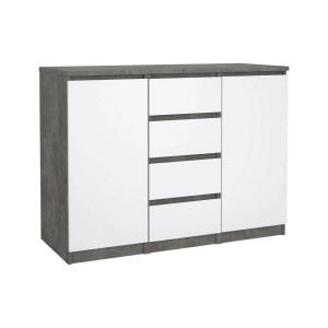 Buffet effet bois ciment, blanc 121x50h91 cm