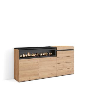 Buffet effet bois de chêne 157x35x75cm cheminée effet feu