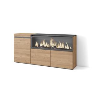 Buffet effet bois de chêne 158x35x75cm cheminée effet feu X…