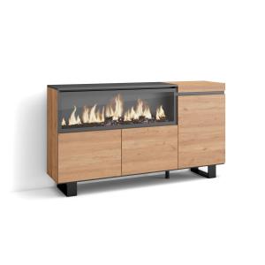 Buffet effet bois de chêne 158x35x87cm cheminée effet feu X…