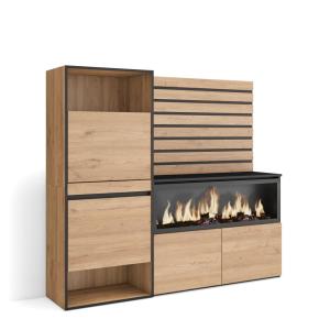 Buffet effet bois de chêne 167x35x145cm cheminée effet feu…