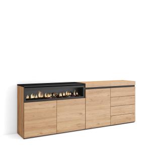 Buffet effet bois de chêne 207x35x75cm cheminée effet feu