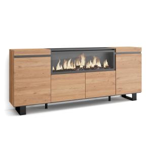 Buffet effet bois de chêne 208x35x87cm cheminée effet feu X…