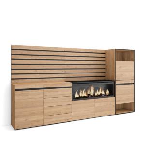 Buffet effet bois de chêne 274x35x145cm cheminée effet feu…