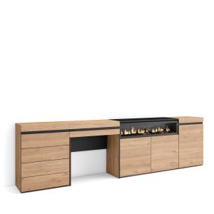 Buffet effet bois de chêne 277x35x75cm cheminée effet feu