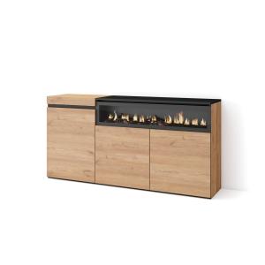 Buffet effet bois de chêne et noir 150x35x75cm cheminée eff…