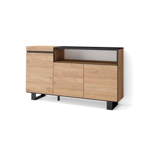 Buffet effet bois de chêne et noir 150x35x87cm avec pieds