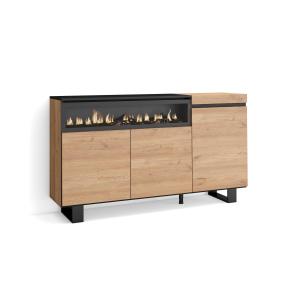 Buffet effet bois de chêne et noir 150x35x87cm cheminée eff…