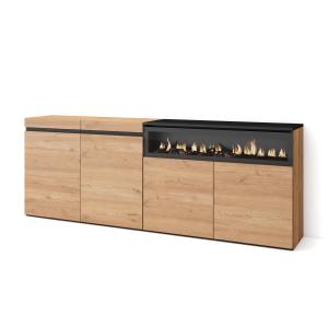 Buffet effet bois de chêne et noir 200x35x75cm cheminée eff…