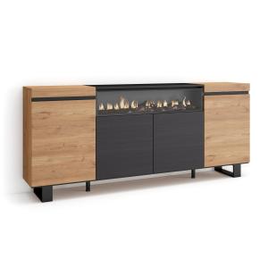 Buffet effet bois de chêne et noir 200x35x87cm cheminée eff…