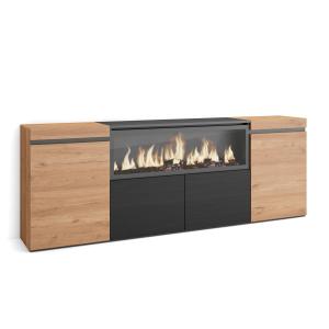 Buffet effet bois de chêne et noir 208x35x75cm cheminée eff…