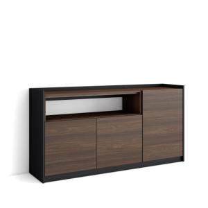 Buffet effet bois de chêne foncé et noir 156x37x80cm