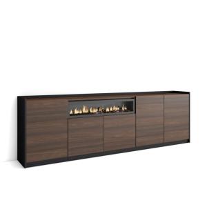 Buffet effet bois de chêne foncé noir 260x37x80cm cheminée…