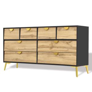 Buffet effet bois et noir avec 8 tiroirs poignée et pieds d…