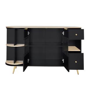 Buffet effet bois et noir avec verre ondulé et éclairage LE…