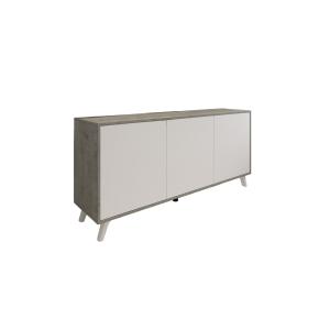 Buffet effet bois gris clair, blanc 154x40h72 cm