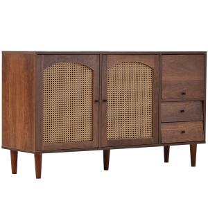 Buffet effet bois marron avec rotin 3 portes 2 tiroirs 130*…