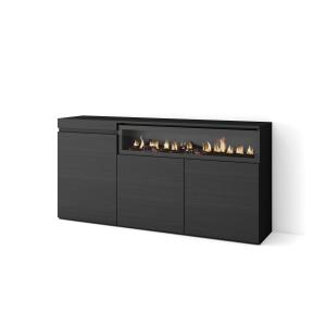 Buffet effet bois noir 150x35x75cm cheminée effet feu